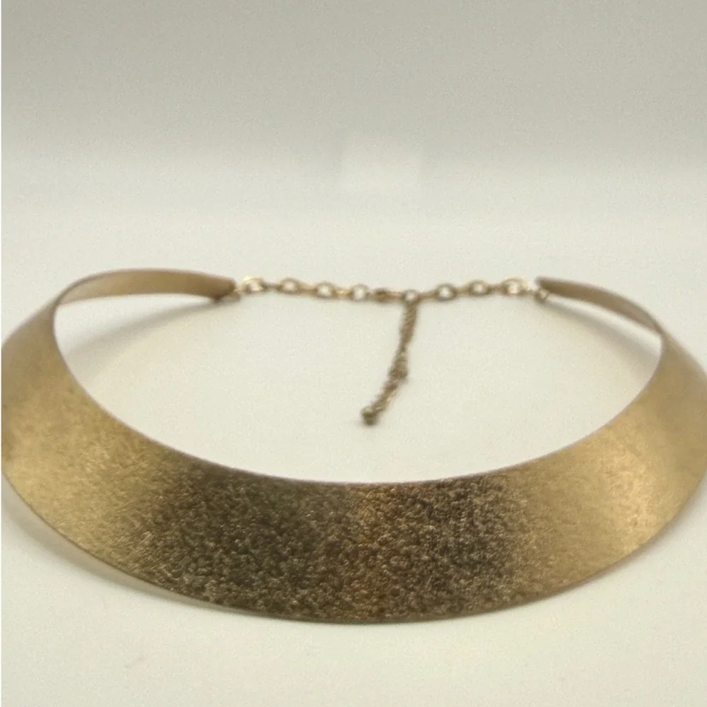 Gold Tone Textured Collar Necklace Adjustable Torque Statement Choker